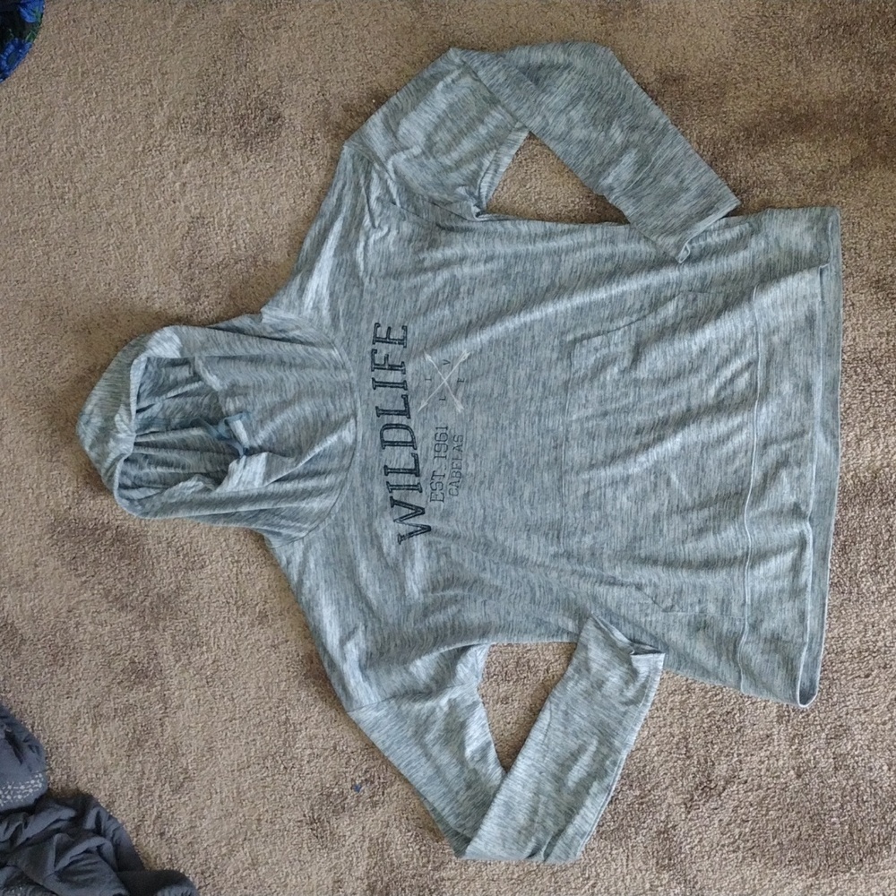 Cabela's Wildlife Est 1961 Gray Hooded Pullover Sweatshirt Size S Cowl Neck